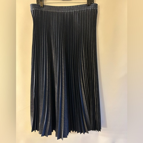 LAFAYETTE 148 NEW YORK GWENDA SKIRT PLEATED FLAIR RETRO BLUE DRAWSTRING WAIST S - Picture 4 of 11